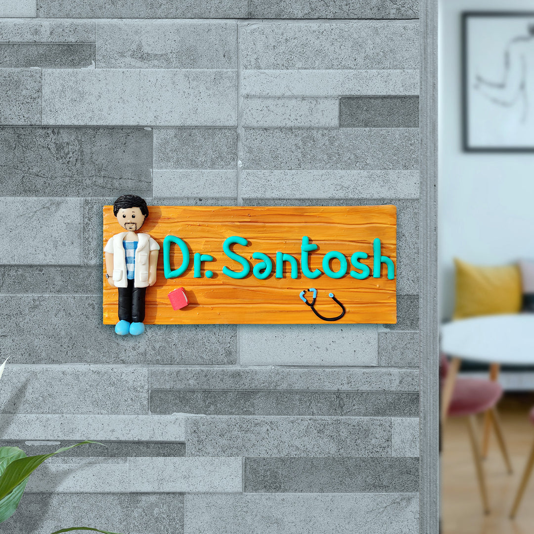 Handcrafted Personalized Clay Caricature Desk Nameplate For Doctors