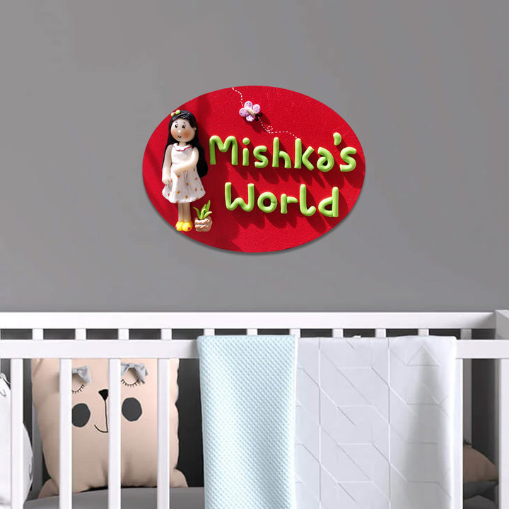 Handcrafted Personalized Clay Caricature Nameplate For Girls