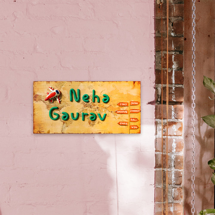 Handcrafted Personalized Clay Caricature Nameplate For Couples