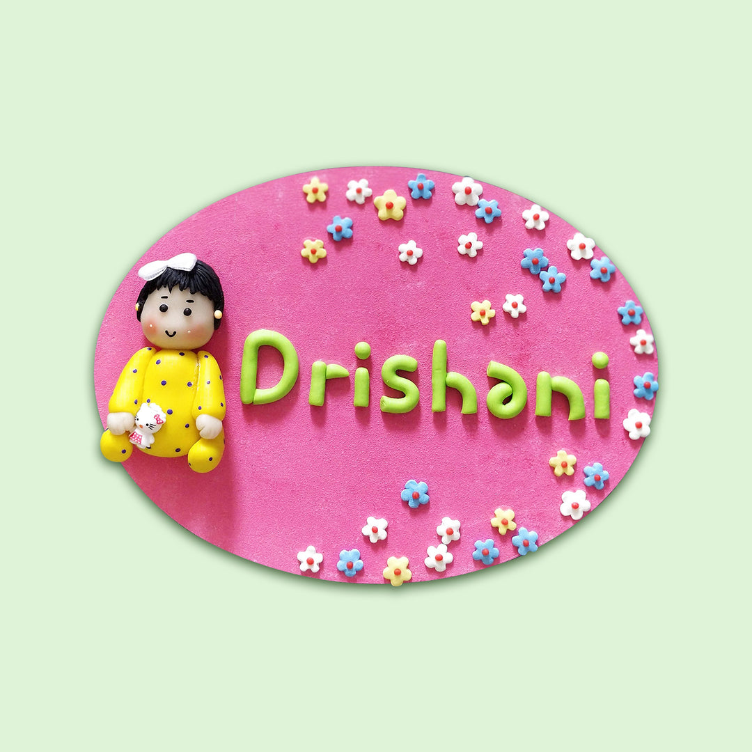 Handcrafted Personalized Clay Caricature Kids Nameplate