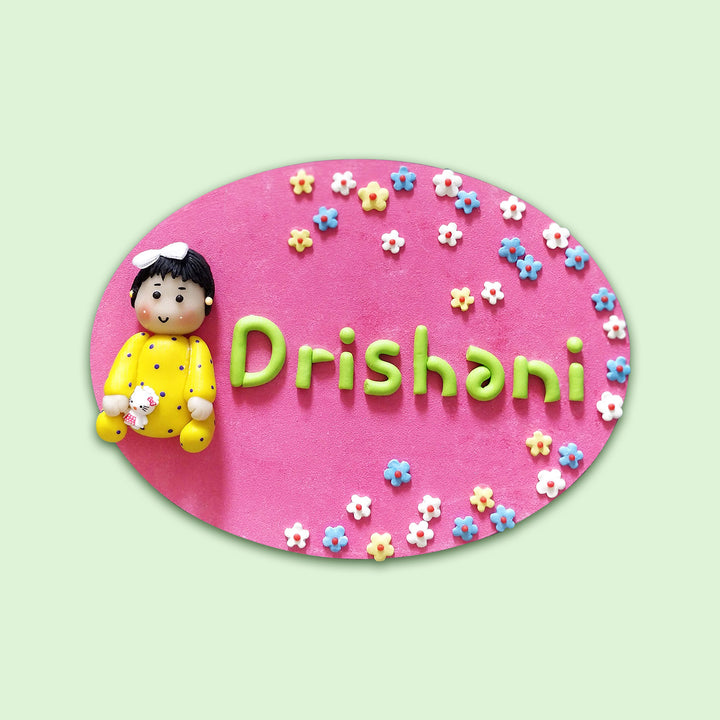 Handcrafted Personalized Clay Caricature Kids Nameplate