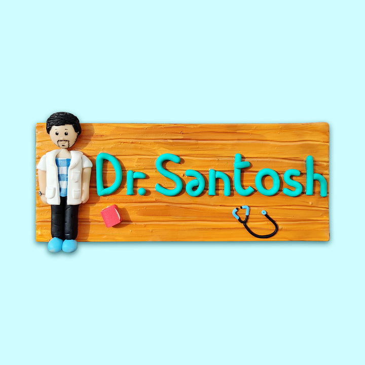 Handcrafted Personalized Clay Caricature Desk Nameplate For Doctors