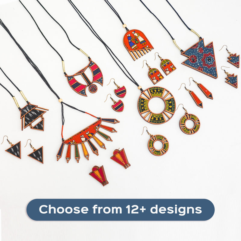 Handcrafted Wood & Fabric Arrow Earrings & Necklace