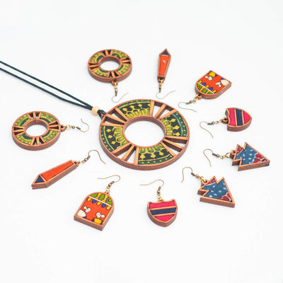 Handcrafted Wood & Fabric Arrow Earrings & Necklace