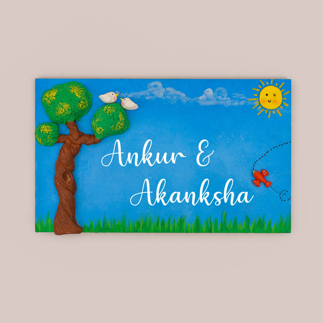 Handcrafted Personalized Wooden Rectangle Nameplate For Couple