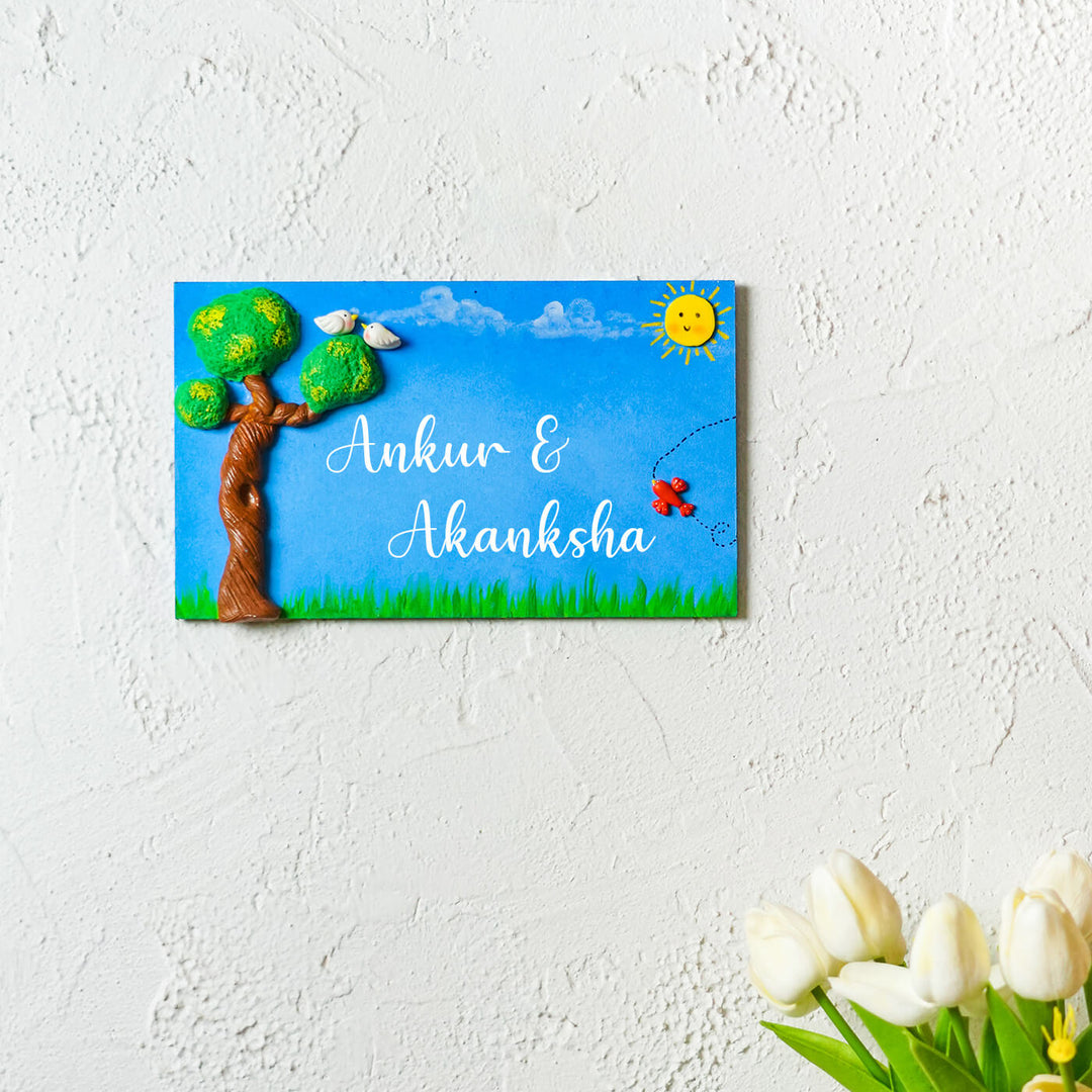 Handcrafted Personalized Wooden Rectangle Nameplate For Couple