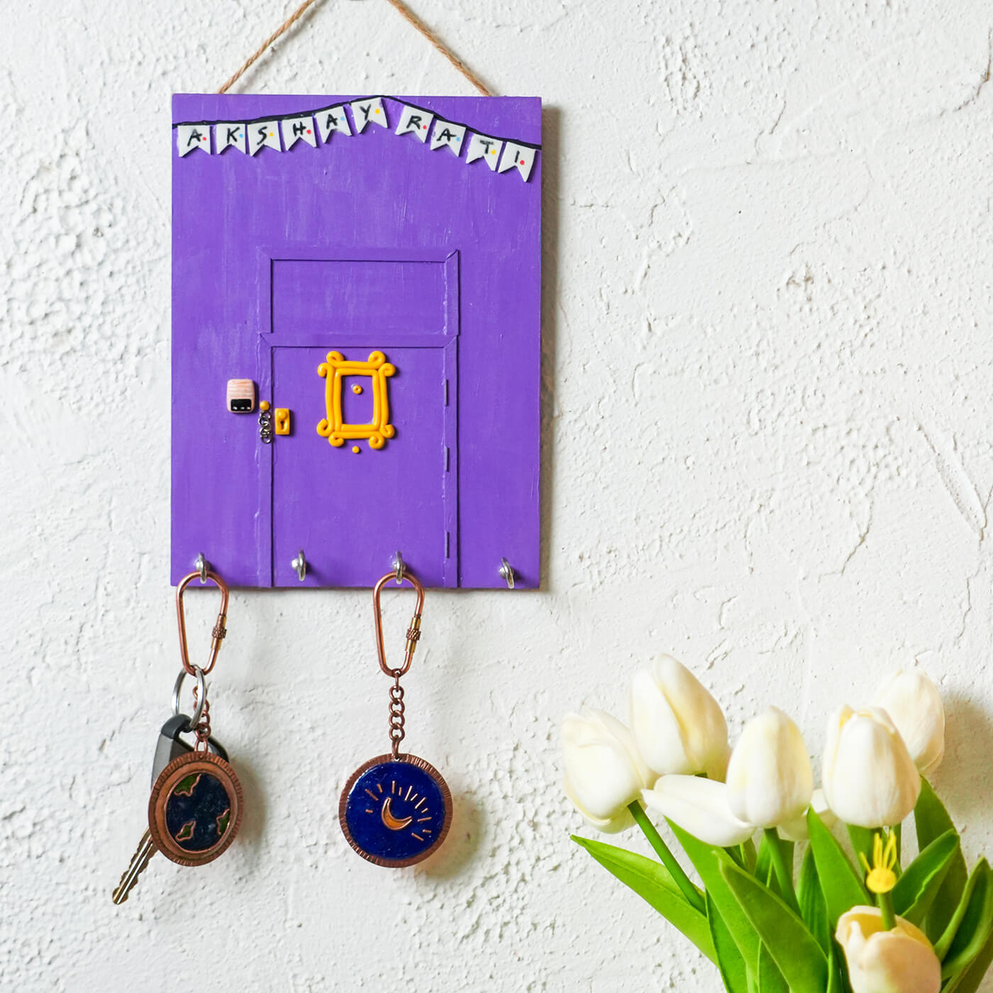 Buy Handcrafted Personalized Wooden Friends Key Holder Online On Zwende
