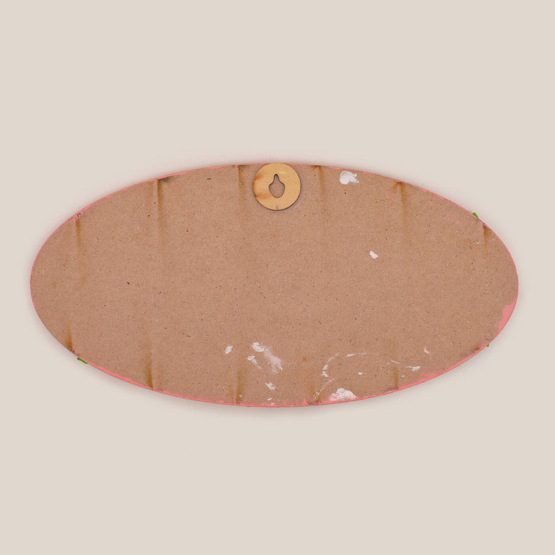 Handcrafted Personalized Wooden Floral Oval Name Plate 1 - Back View Showing Hanging Slot