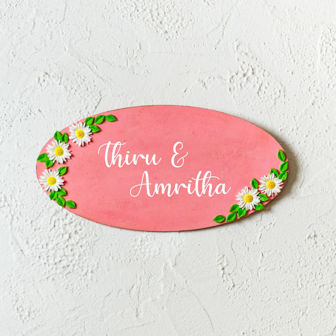 Handcrafted Personalized Wooden Floral Oval Nameplate