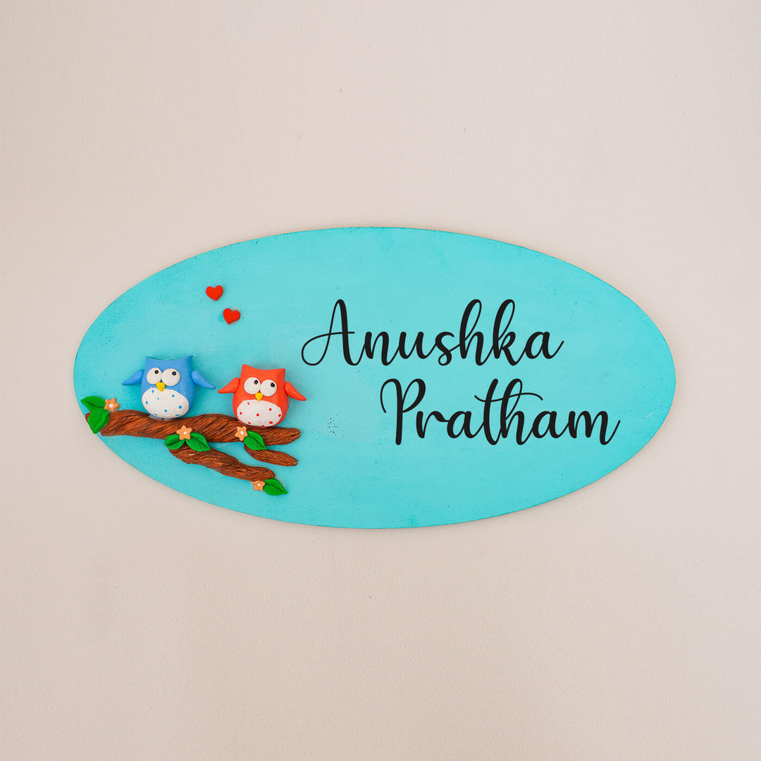 Handcrafted Personalized Wooden Oval Couple Nameplate