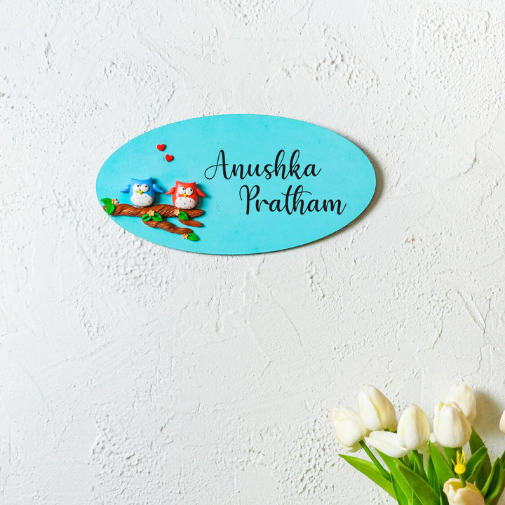Handcrafted Personalized Wooden Oval Couple Nameplate