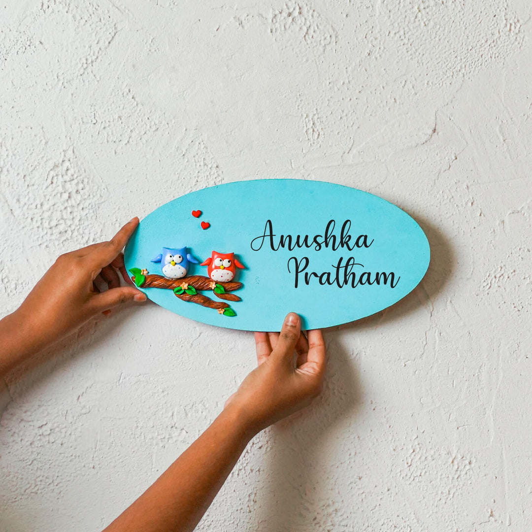 Handcrafted Personalized Wooden Oval Couple Nameplate