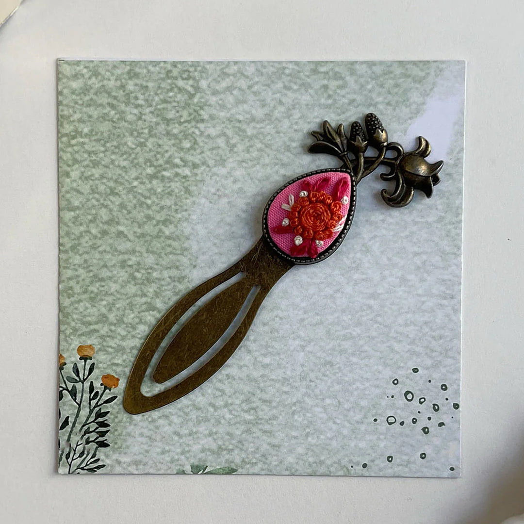 Hand Embroidered Flora Fluff Bronze Bookmark