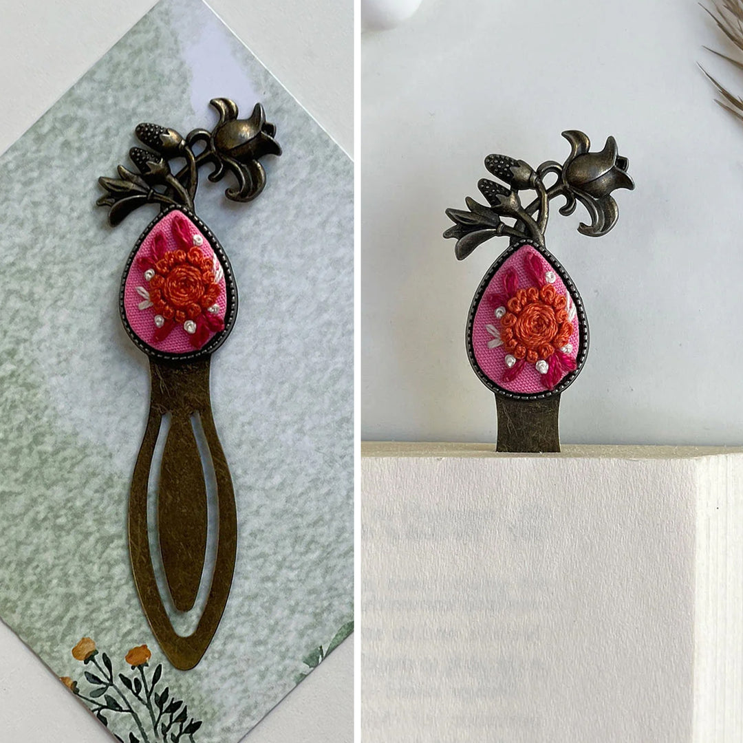 Hand Embroidered Flora Fluff Bronze Bookmark