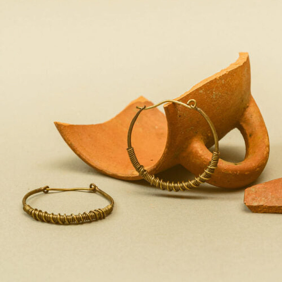 Handmade Wired Medium Hoops Brass Earrings