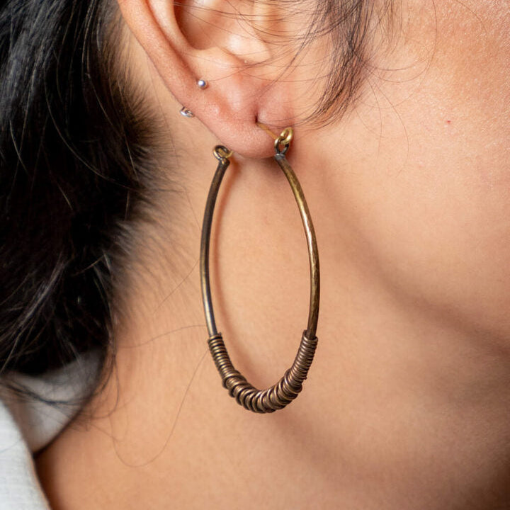 Handmade Wired Hoops Brass Earrings
