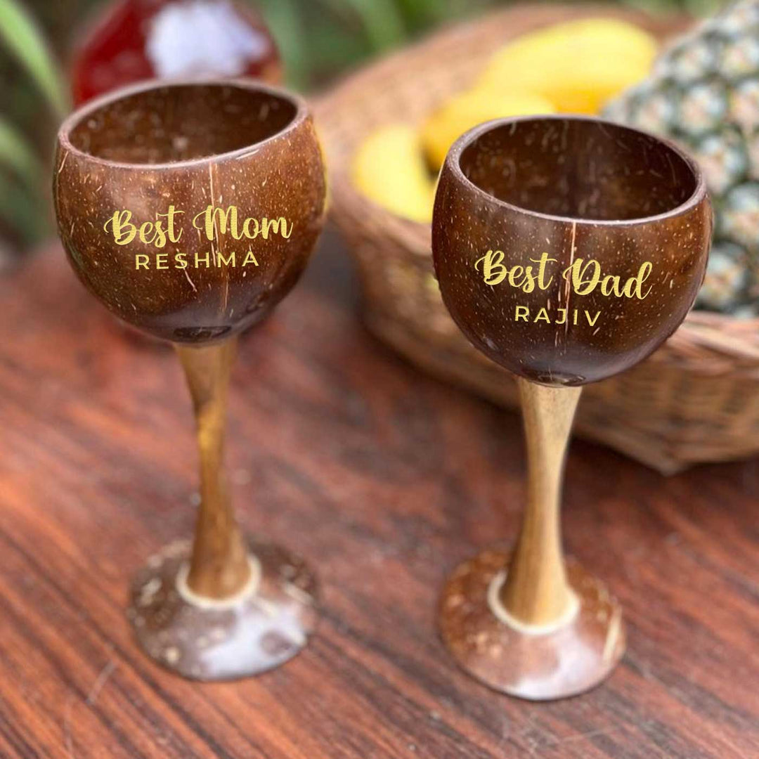 Personalized Eco-Friendly Handmade Wooden Coconut Shell Wine Glass | Set of 2