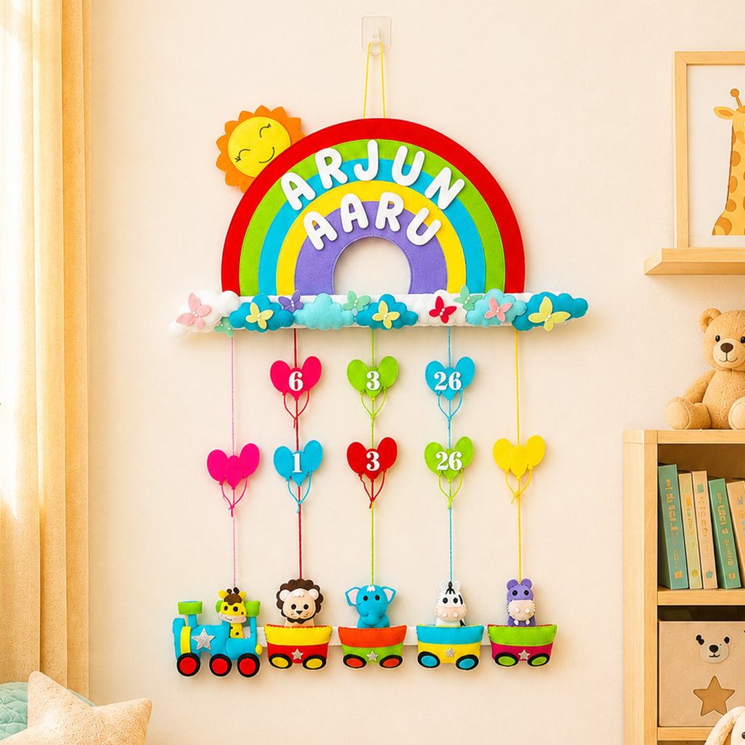 Personalized  Animal Train Rainbow Felt Nameplate
