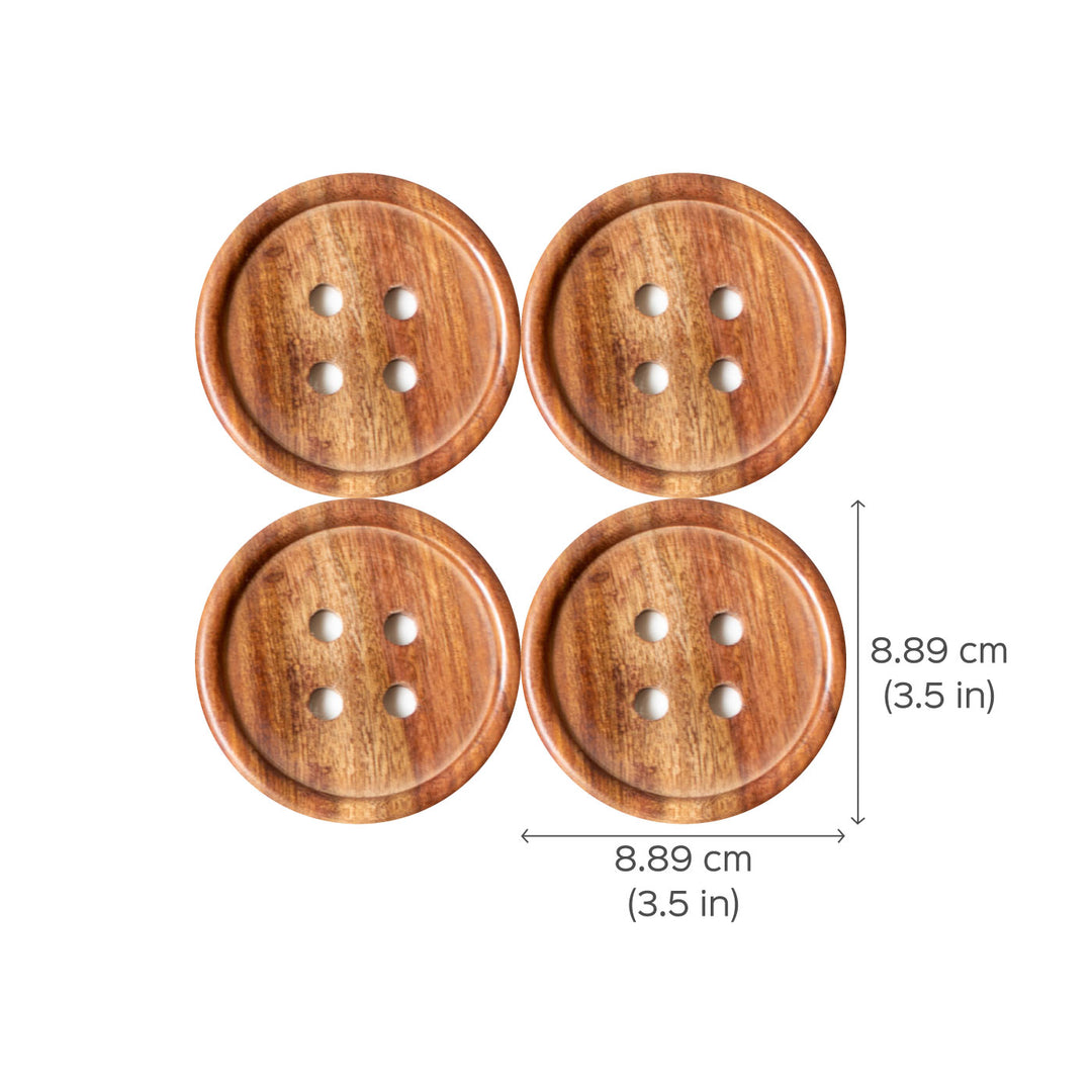 Handcrafted Wooden Button Coasters - Set of 4