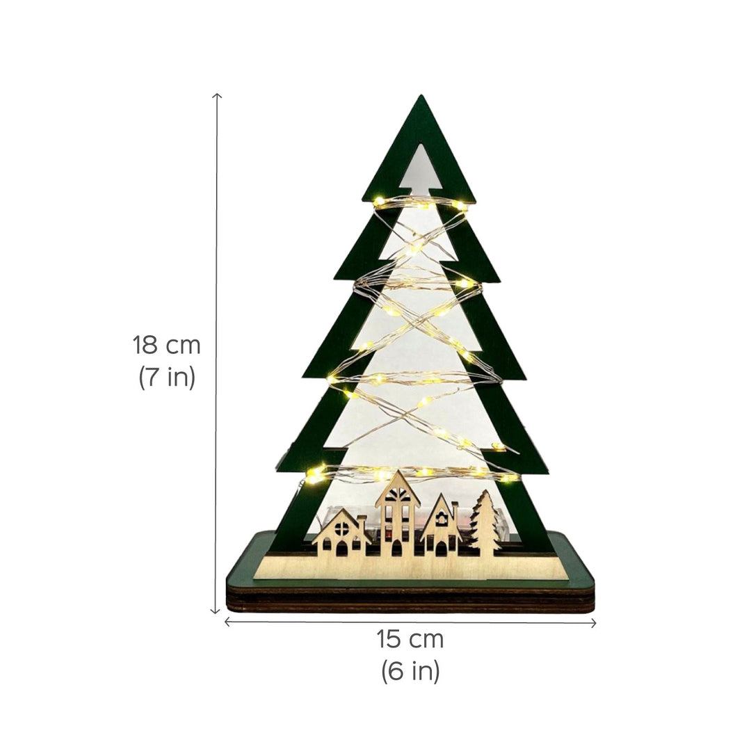 Handcrafted Xmas Tree With Lights Wooden Table Decor For Christmas Decoration