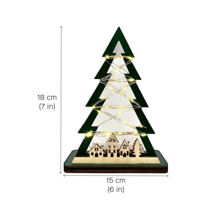 Handcrafted Xmas Tree With Lights Wooden Table Decor For Christmas Decoration