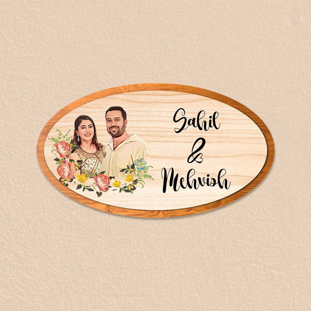 Photo Personalized Oval Floral Theme Acrylic Name Plate