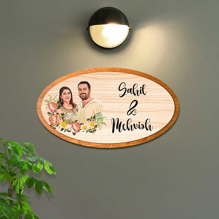 Photo Personalized Oval Floral Theme Acrylic Name Plate