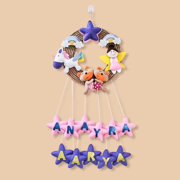 Personalized Unicorn & Fairy Theme Felt Kids Name Plate For Siblings