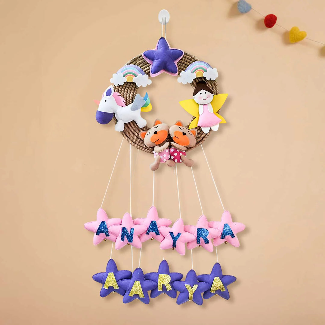 Personalized Unicorn & Fairy Theme Felt Kids Name Plate For Siblings