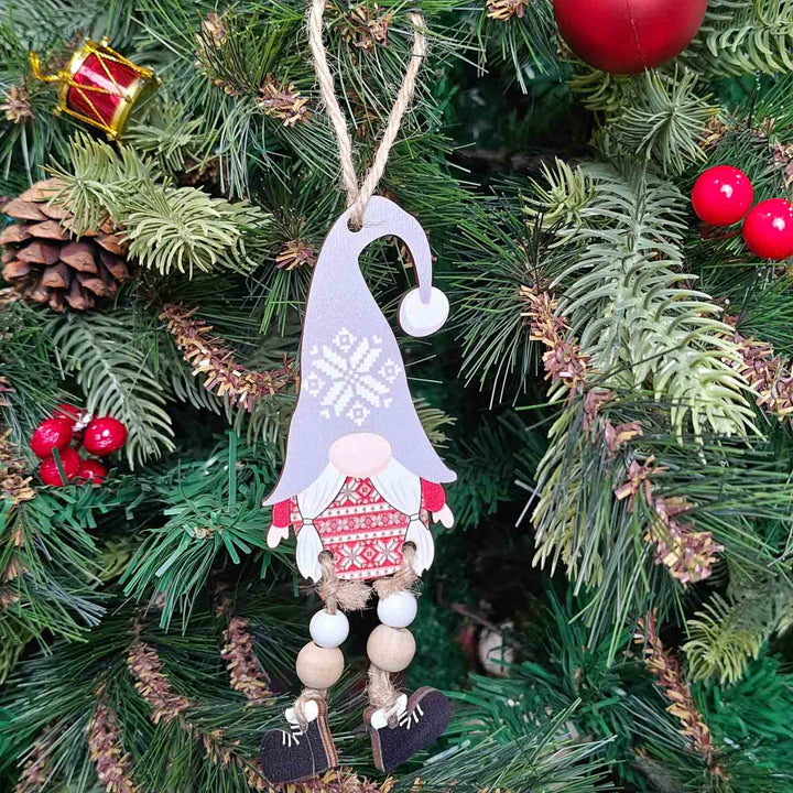 Handmade Woodland Grey Cap Gnome Ornament