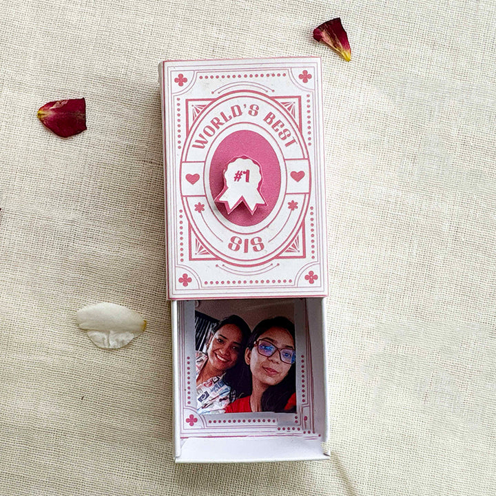 Personalized Photo "World's Best Sister" Quote Rakhi Gift for Sister | Rakhi, Matchbox Card & Photo Magnet Combo