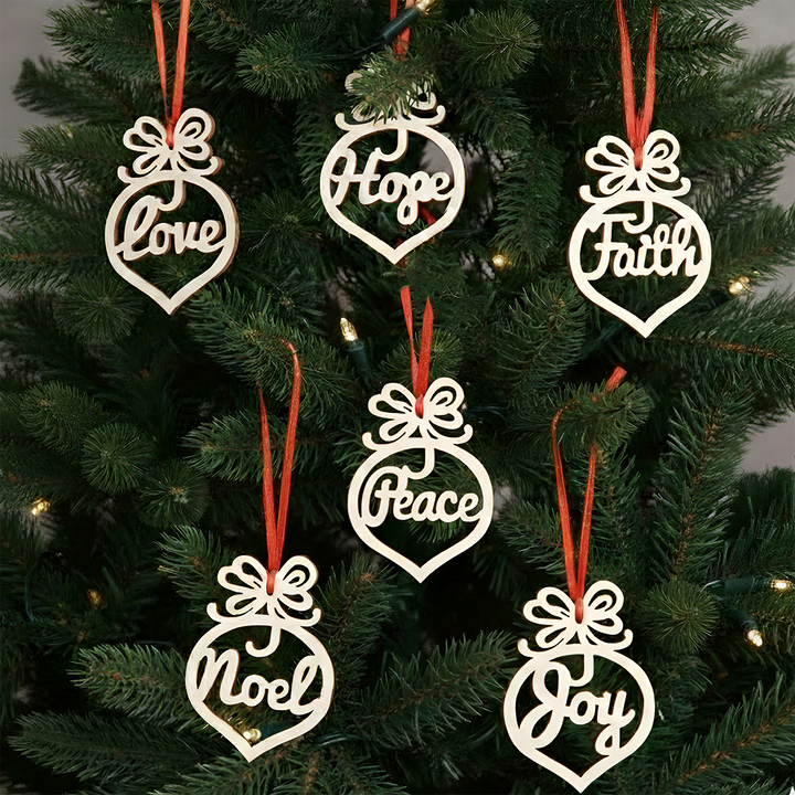 6 pc | Festive Wooden Christmas Ornaments For Tree Decoration