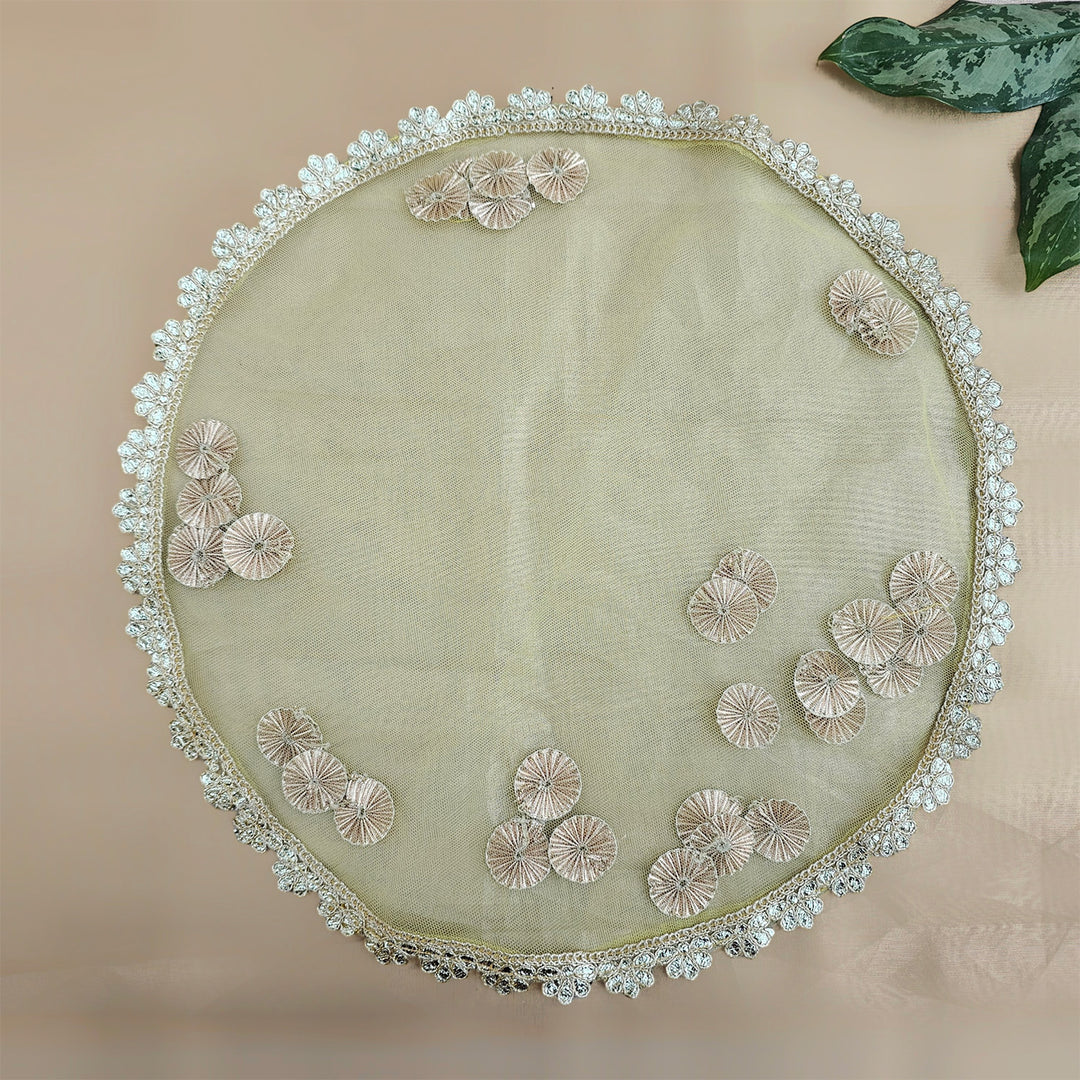 Decorative Shagun Tray Cover With Floral Gota Motifs For Festive Decor