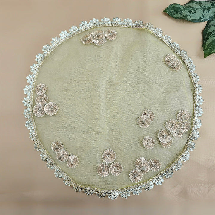 Decorative Shagun Tray Cover With Floral Gota Motifs For Festive Decor