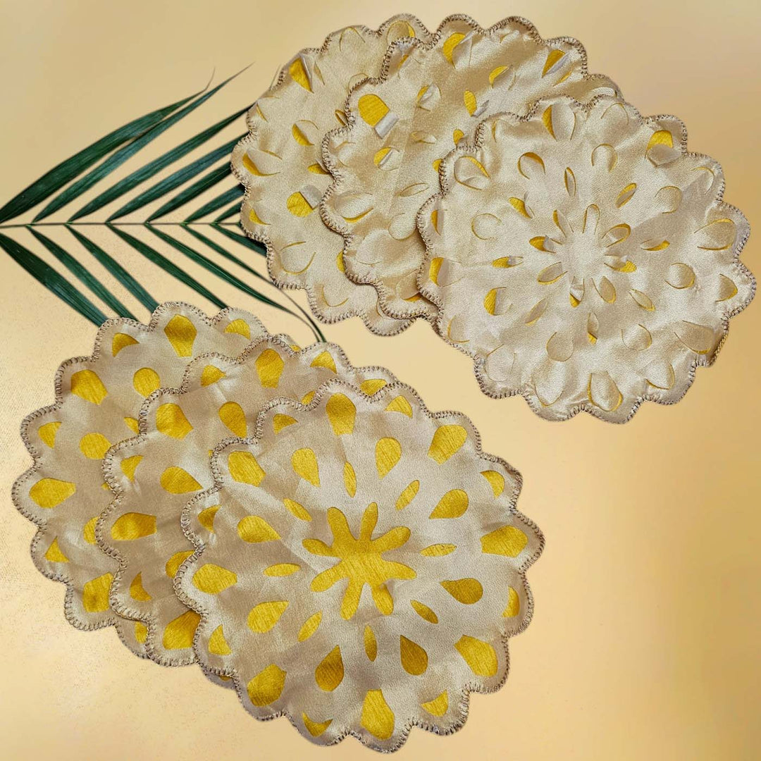 Handmade Marigold Design Classic Gift Hamper | Includes 6 Placemats, 6 Table Mats, 4 Diyas And 1 Gift Box