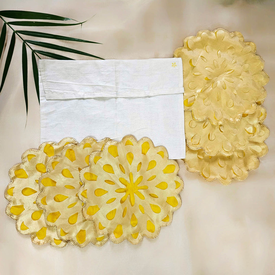 Handmade Marigold Design Cutwork Table Mat | Set Of 6