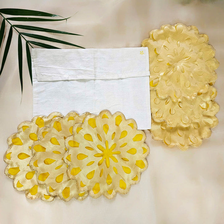 Handmade Marigold Design Cutwork Table Mat | Set Of 6