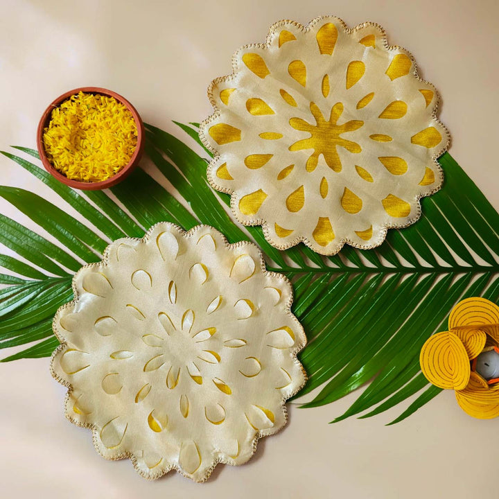 Handmade Marigold Design Cutwork Table Mat | Set Of 6