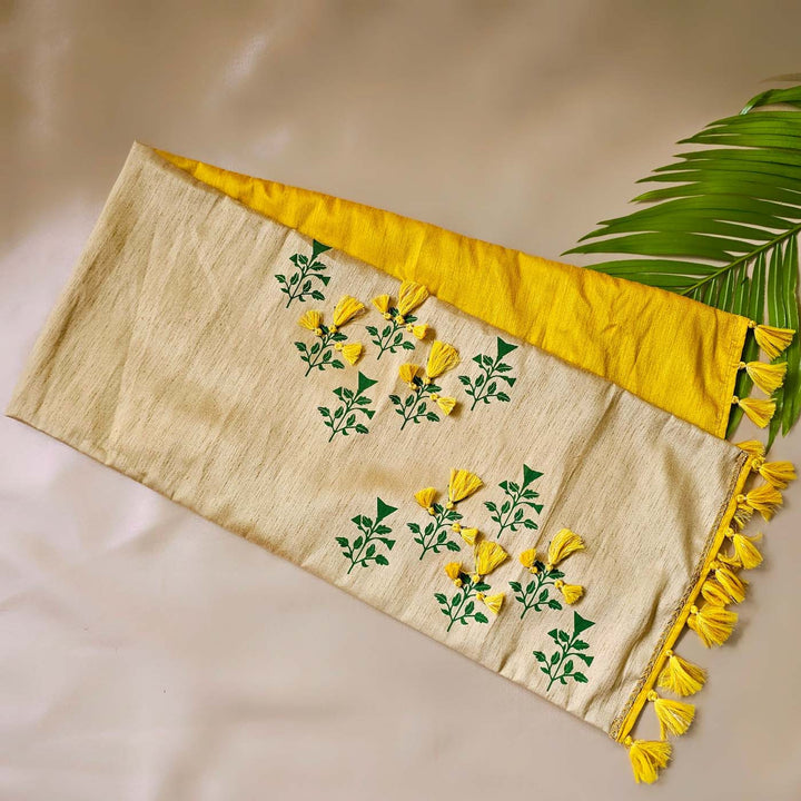 Handmade Marigold Design Grand Gift Hamper | Includes 1 Runner, 6 Table Mats, 6 Napkins, 6 Napkin Rings And 1 Gift Box