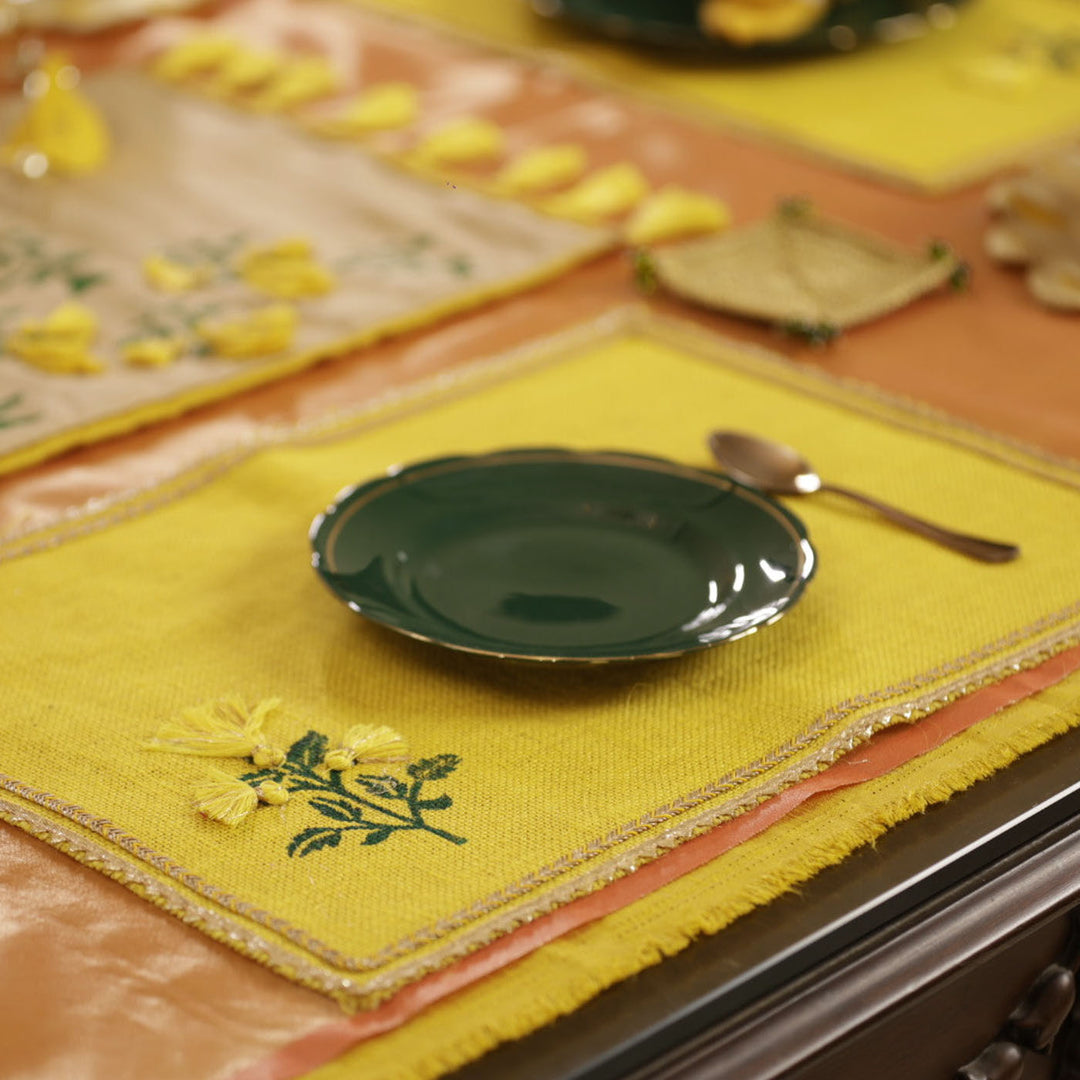 Handmade Marigold Design Jute Table Mat | Set Of 6