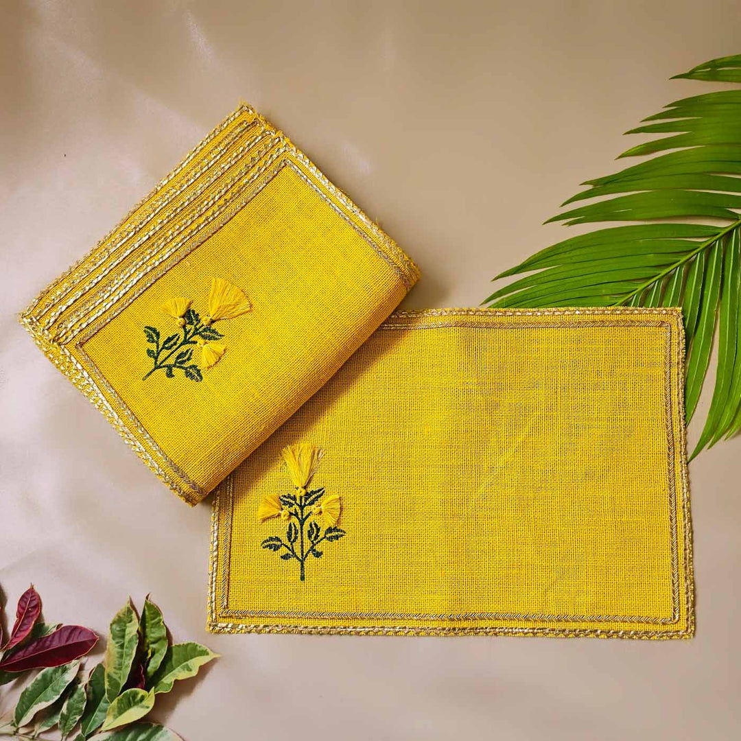 Handmade Marigold Design Jute Table Mat | Set Of 6