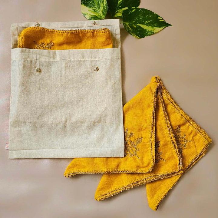 Handmade Yellow Marigold Design Napkin | Set Of 6