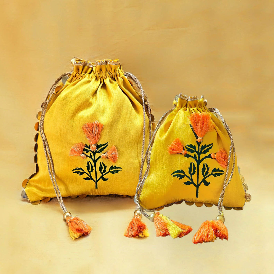 Handmade Marigold Design Silk Potli