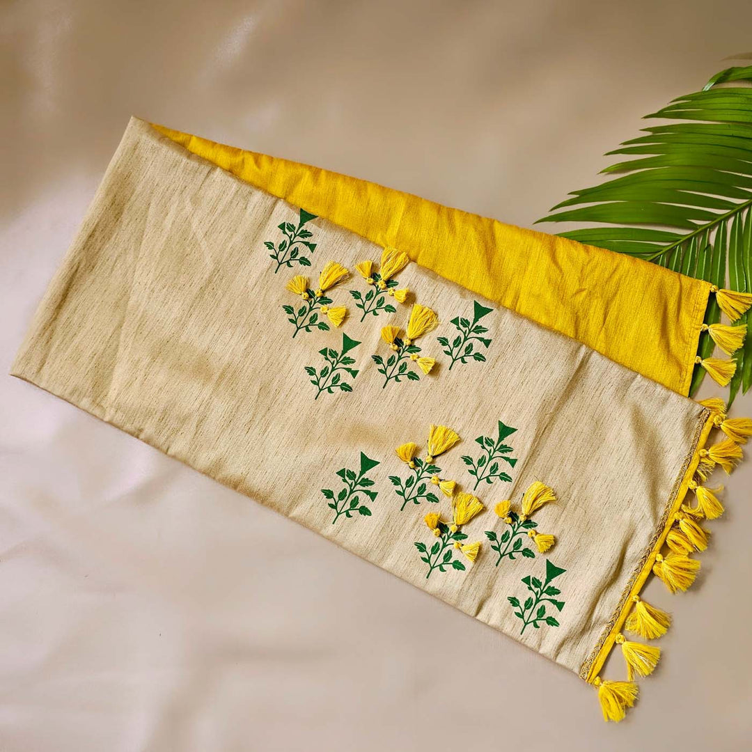 Handmade Marigold Flower Design Silk Table Runner