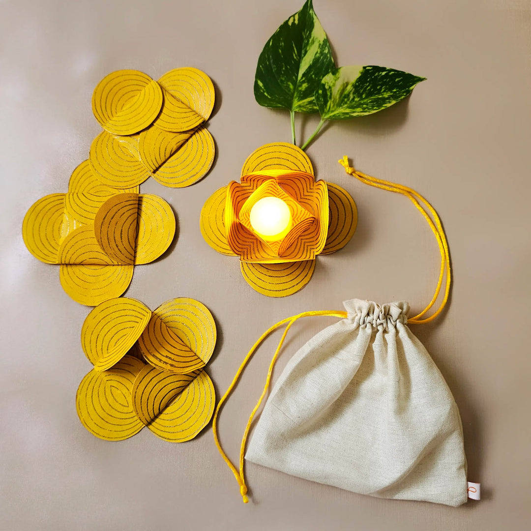 Handmade Yellow Paper Tealight Holder | Set Of 4