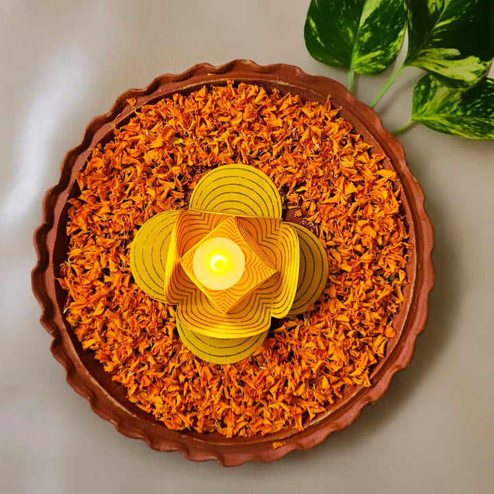 Handmade Yellow Paper Tealight Holder | Set Of 4