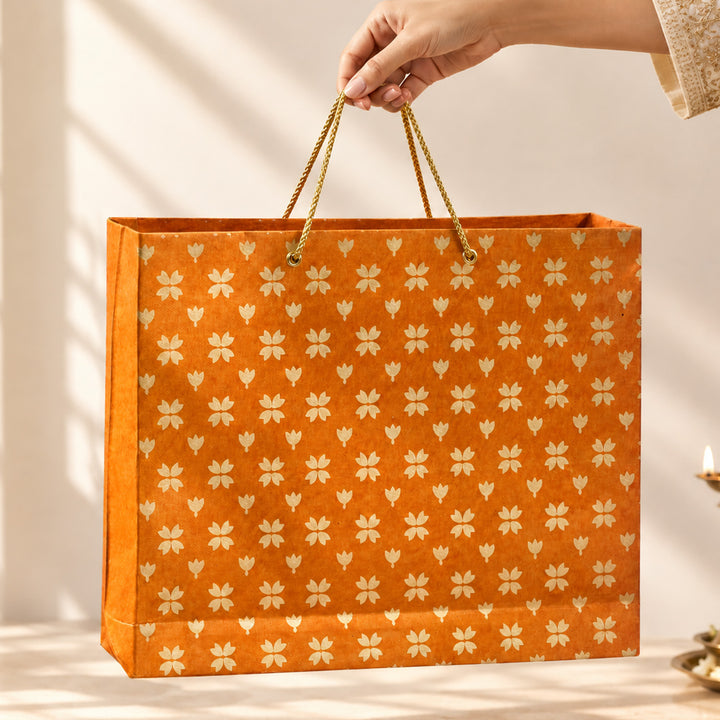 "Butterfly Clover" Handmade Golden Screen Printed Large Paper Bag For Festive Gifting