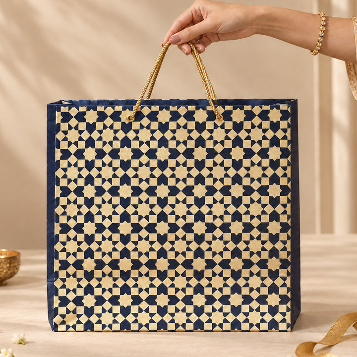 "Sitara" Handmade Golden Screen Printed Large Paper Bag For Festive Gifting