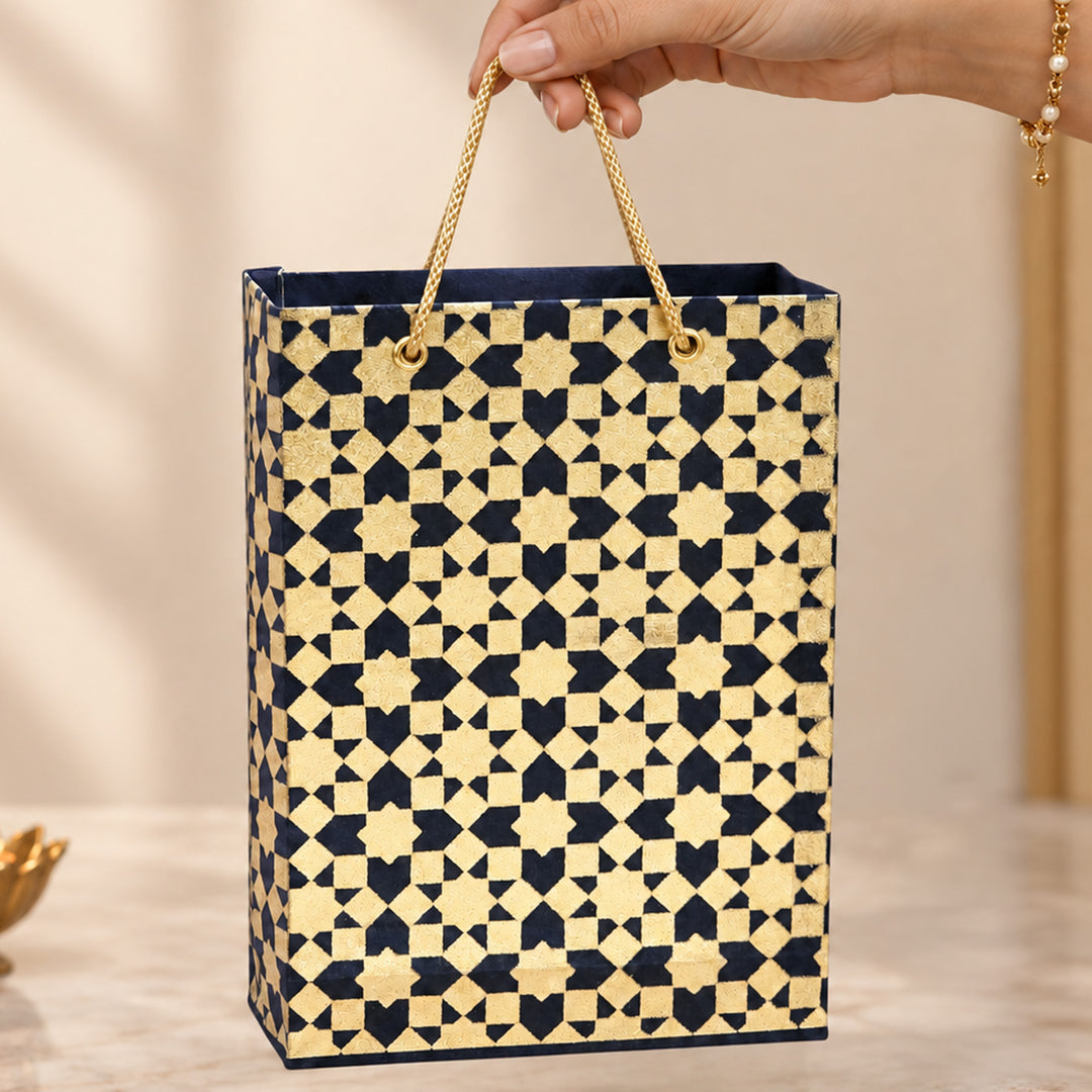 "Sitara" Handmade Golden Screen Printed Small Paper Bag For Festive Gifting