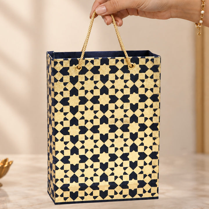 "Sitara" Handmade Golden Screen Printed Small Paper Bag For Festive Gifting